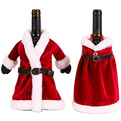 Xiuyer 2pcs Tapa Botella Vino Navidad Material Terciopelo Vino Navidad Bolsas Decoraciones Hecho Mano para Decoración Mesa Fiesta Navidad