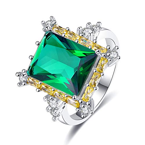 YAZILIND Princesa Corte Grande Cuadrado Verde cúbico Zirconia Rhinestone Anillo de la Boda de Plata 925 Mujeres Compromiso joyería Fiesta Regalo (19, 5)