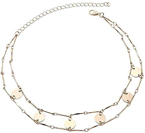 Yiffshunl Collar de aleación de Cobre Redondo con gofres, Collar de Cadenas Dobles, joyería para Mujer, Regalo para Fiesta de Boda, Colgante, Collar, Regalo para Mujeres, Hombres, niñas, niños