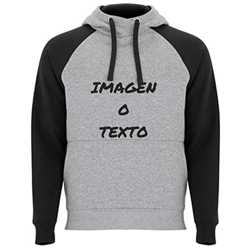 YISAMA Sudadera Personalizada con Capucha y Manga Larga en Combinación para Hombre y Mujer Gris-Negro XL