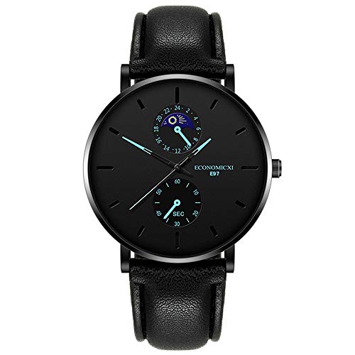 Yivise Moda para Hombre Reloj Simple Correa de Cuero Reloj Deportivo Relojes Casuales(B)