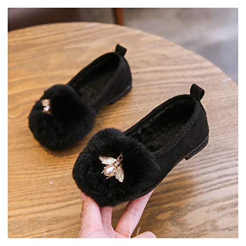 Youpin Zapatos de invierno para niñas sin cordones de piel sintética de felpa, con diamantes de imitación, zapatos para niñas grandes, zapatos para niños (color: negro, talla de zapato: 36)