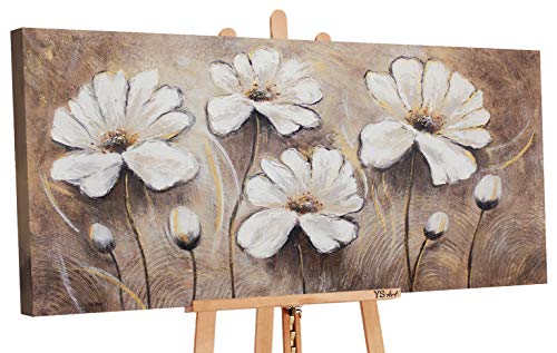 YS-Art | Cuadro Pintado a Mano Flores favoritas II | Cuadro Moderno acrilico| 120x60 cm | Lienzo Pintado a Mano | Cuadros Dormitories | único | Castaño