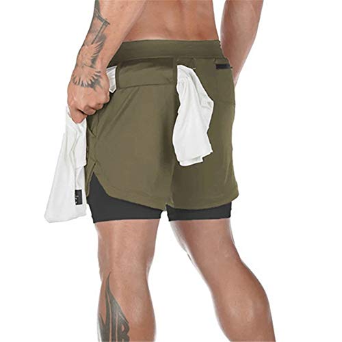 YUNSW Pantalones Cortos para Correr Deportivos para Hombre Pantalones Sueltos De Doble Capa Multibolsillos para Exteriores 2 En 1 Ropa Deportiva Pantalones De Jogging Transpirables De Secado Rápido