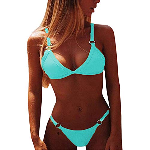 Yutdeng 2021 Verano Conjuntos de Bikinis para Mujer Traje de Baño Triángulo Mujer 2 Piezas Push Up con Relleno Sexy Tanga Brasileño Bikini Color Sólido Playa Natacion