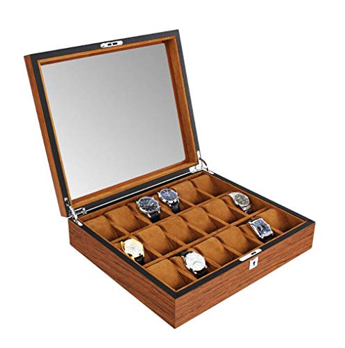 YZ-YUAN Caja De Relojes 5/12/18 Rejillas Organizador Madera De Gran Capacidad Y Alto Grado con Cerradura Y Pantalla De Cristal Superior, También para La Colección De Joyas,C