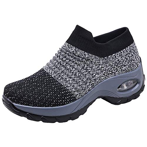 Zapatos Deporte Mujer Zapatillas Deportivas Correr Gimnasio Casual Zapatos para Caminar Mesh Running Transpirable Aumentar Más Altos Sneakers Negro Gris Morado Rojo 35-44 Gris 37