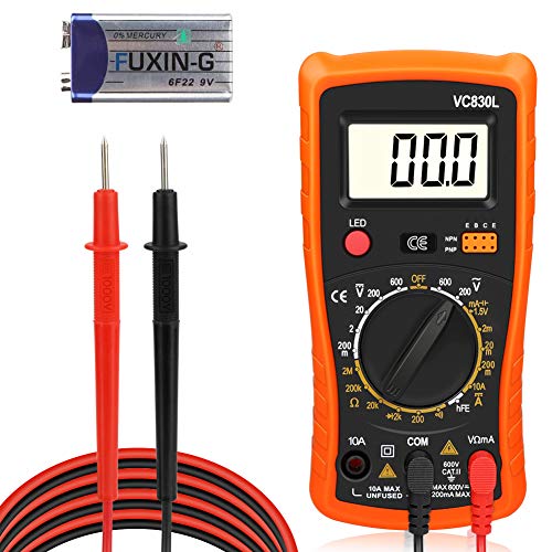 Zorara Multímetro Digital Profesional, Multímetro AC/DC Resistencia de Corriente Probador de Continuidad del Diodo del Transistor, Amperímetro Ohmímetro con Conductores de Prueba Luz de Fondo LCD