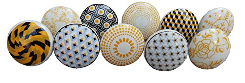 10 pomos de cerámica con diseño de flores, color dorado y amarillo