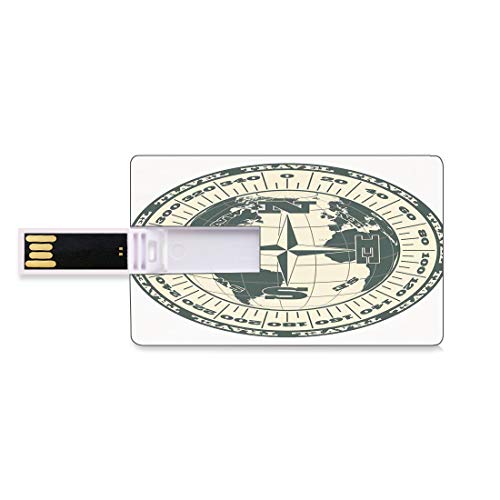 128G Unidades flash USB flash Brújula decoración Forma de tarjeta de crédito bancaria Clave comercial U Disco de almacenamiento Memory Stick Ilustración del Globo con Escala Flechas Medición Viaje Via