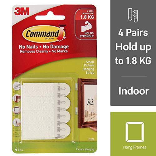 3M Command 17202 - Bandas adhesivas para colgar en la pared, 4 pares, color blanco