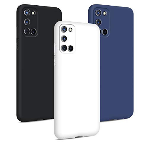 3X Funda para OPPO A52/ A72/ A92, Ultra Delgado Color Silicona Carcasa Premium Suave Flexible TPU Gel Bumper Protectora Caso Anti-Rasguños Anti-Choque - Azul Oscuro, Negro, Blanco