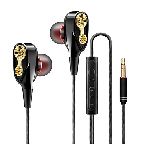 Accesorios para Auriculares - Eorv3s Auriculares Subwoofer intrauditivo Tapones para los oídos insonorizados Control de Cables con Trigo Quad Core Auriculares de Doble Anillo móvil Línea común Negra