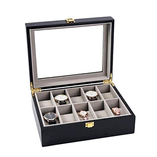 ADSE Caja de Reloj - lotes Vitrina de Reloj de Madera Colección de Joyas con Tapa de Cristal Caja de Almacenamiento Organizador Hombres/Mujeres (Tamaño: L26.5 * W21 * H9cm)