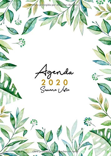 Agenda 2020 Semana Vista: Agenda 2020 12 meses A5 - Organiza tu día - Agenda semanal 2020 - Agenda mensual 2020 - Enero a Diciembre 2020 - español - diseño floral, verde blanco