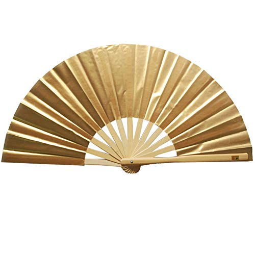 AIUIN 1 pcs Abanico Plegable Paño Desnudo Abanico de Tela Hueso de Bambú Abanicos Hechos a Mano,33 CM (Dorado)