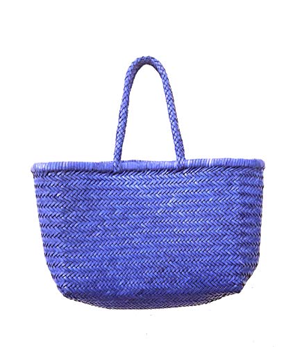 ALTICA CINDRELLA - Bolso de piel auténtica tejida a mano con triple salto, estilo bambú, color azul, azul (Azul Royal), Medium