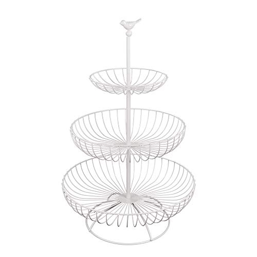 Apark Frutero de 3 pisos, Desmontable Metal Cesta Fruta, para Conservan Frutas, Verduras, Bocadillos o Pan, Tamaño de la Cesta de Frutas: 16.5CM, 24.5CM, 30CM, Altura: 47CM (Blanco)