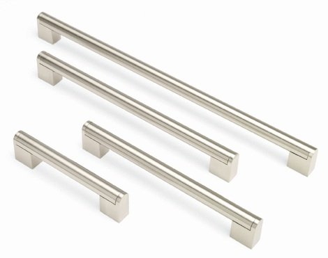 Asas tipo barra para puertas o cajones de cocina - 128 mm a 480 mm, 7 tamaños diferentes, plateado
