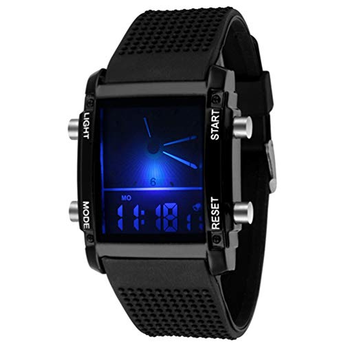 Baluue Reloj Deportivo Digital LED - Reloj de Pulsera Deportivo LED de Doble Zona horaria Luminosa Reloj Rectangular para Hombre Reloj Digital Reloj con Correa de Goma con Alarma