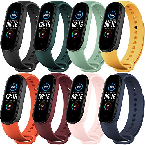 BANGTING 8 PCS Correa Compatible con Pulseras Xiaomi Mi Band 5 / Amazfit Band 5, Correas para Fundas Mi Fit Band 5 My Band 5 Inteligente Funda Miband5 Pulsera Reloj Silicona Banda Reemplazo