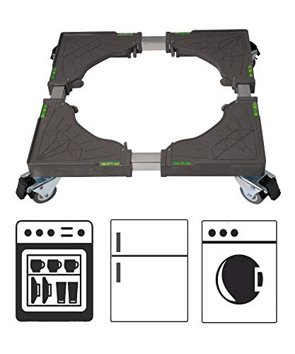 Base Lavadora Base Móvil Ajustable 42.5-68cm con 4 Ruedas Giratorias de 360° Doble de Goma, Soporte para Lavadora Secadora Refrigerador por Poweka