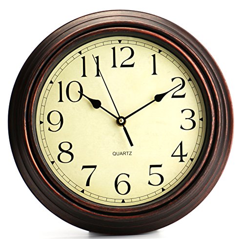 Bekith - Reloj de pared redondo, de estilo clásico retro, de cuarzo, reloj decorativo sin tictac, 30,5 cm