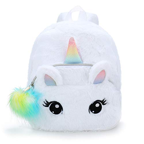 BETOY Unicornio Mochila niñas Mochila Infantiles niños de Peluche Lindo Arco Iris Suave Mochila Mini Unicornio niño Estudiante Viajes (Blanco)