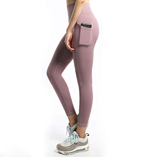 B/H Pilates Bolsillos Elástico Transpirable Medias Deportivas de Alto Estiramiento, Pantalones de Yoga de Cintura Alta con elevación de Cadera-Purple Powder_2XL