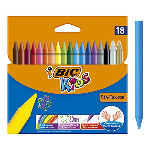 BIC Kids Plastidecor - Blíster de 18 unidades, ceras para colorear, colores surtidos