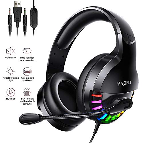 Bizcasa Auriculares Gaming, Cascos Gaming de Estéreo con Micrófono Cascos Gaming 3.5mm Jack con Luz LED Auriculares, para Xbox One/PC/Laptop