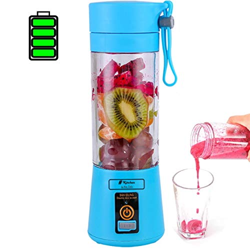 Blender de batería portátil, batidora de smoothie Maker, recargable por USB y capacidad de 380 ml, adecuado para familias, camping y deportes, senderismo, ciclismo, pesca (azul)