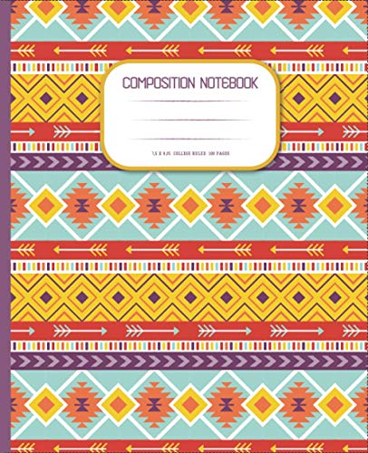 boho style pattern Notebook College Ruled: Composition Book, Ethnic hand drawn Cover, Back to school supplies Gift