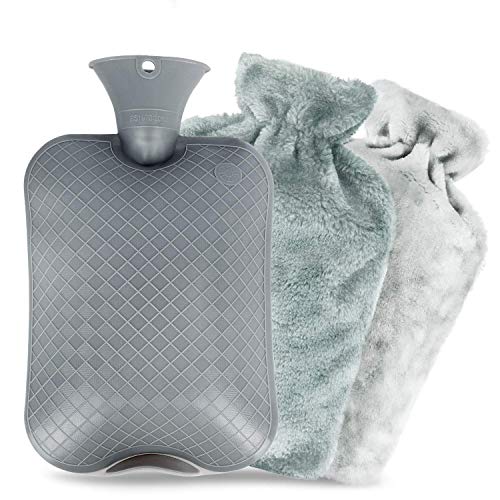 Bolsa para Agua Caliente,2L Suave Felpa Funda Natural Goma Agua Caliente Bolsa,Hecho con Tela de Calidad y Caucho - Hot Water Bottle Perfecto para Noches Frías de Invierno