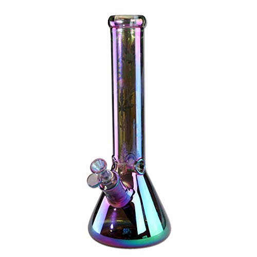 Bong de cristal Purple Magic Beakerbong Ice Bong con efecto arcoíris, altura 356 mm, diámetro 130/50 mm, pulido 19/14-420QUEENZ