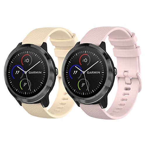 Braleto Correa Compatible con Garmin Vivoactive 3 / Vivoactive 3 music / Venu, 20mm Pulsera de Repuesto de Silicona Suave (Beige&Polvo)