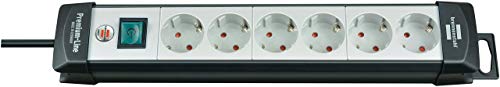 Brennenstuhl Premium-Line regleta de enchufes con 6 tomas de corriente (cable de 5 m, con interruptor, Made in Germany) negro/gris