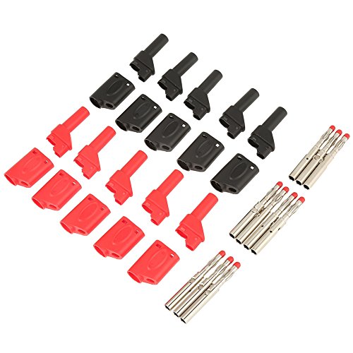 Broco 10Pcs 4mm Rojo/Negro Seguridad Conectores de enchufe tipo banana apilables totalmente aislados Seguridad Conectores de enchufe tipo banana apilables totalmente aislados Adaptador de cables de pr