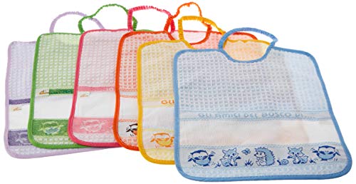 Bubabù BAV275 - Juego de 6 baberos con elástico para bordar Amici del bosque Baberos grandes de rizo de algodón 100% fabricado en Italia, 29 x 32 cm