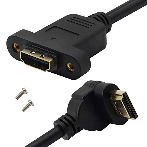 Cable de extensión de montaje en panel HDMI2.0, HDMI hembra a macho de 90 grados Conector de alta velocidad con agujero de tornillo, soporte 4K 60hz 3D TV, Roku, Xbox360 comer. (ángulo hacia abajo)