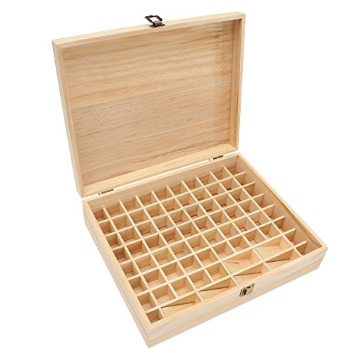 Caja de almacenaje de madera de aceites esenciales y aromaterapia, organizador con hebilla para viajes y presentaciones, puede contener de 32 a 74 botellas (de 5, 15 ml)