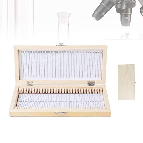 Caja de almacenamiento de portaobjetos de madera para colocar portaobjetos de microscopio preparados, hebilla de metal Madera maciza pura hecha a mano, tiene capacidad para 50 portaobjetos, con un cód