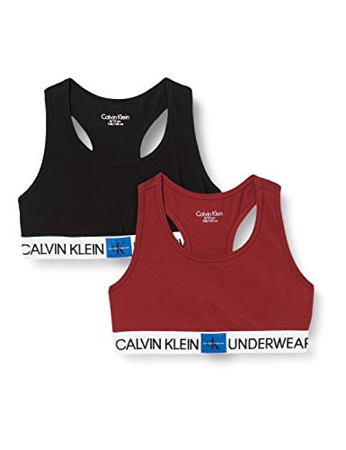 Calvin Klein 2pk Bralette Ropa interior,Rojo ( 1rhubarb/1pvhblack ) , 14-16 Unisex Niños