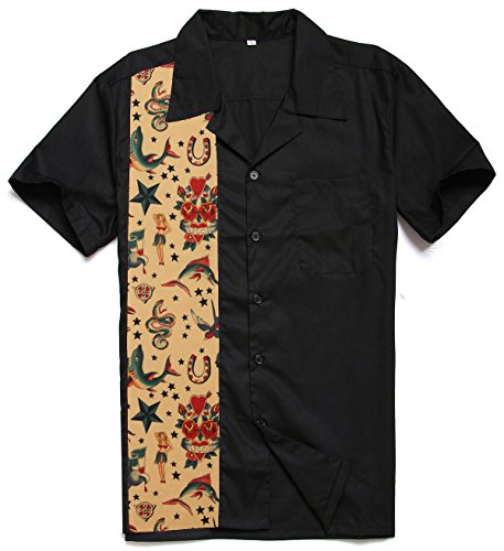 Candow Look Tattoo partten Retro Hombres Camisas Button Down workshirts