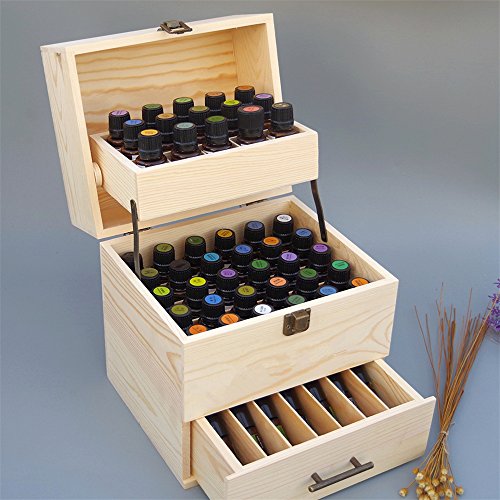 CHAWHO Caja de Aceite Esencial de Madera - 59 Ranuras de Exhibición Cosmética de Pino Natural, Estante de Presentación Ideal para Perfume y Aceite Perfumado y Esmalte de Uñas