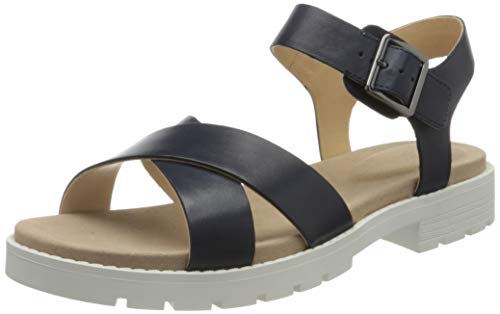 Clarks Orinoco Strap, Sandalias de Talón Abierto Mujer, Azul (Navy Leather Navy Leather), 38 EU