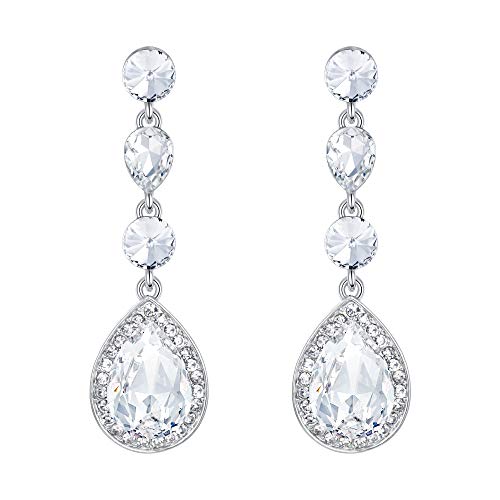 Clearine Mujer Boda Moda Cristal Art Deco Lágrima Chandelier Dangle Pendientes Novia Joyas Elegante Plata