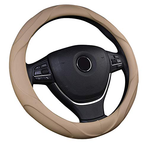 Cleesmil Funda para Volante de Coche de Cuero del Microfibra Cubierta del Volante Universal 38CM Protector del Volante Antideslizante Beige