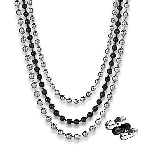 CNYMANY - Cadena de bolas de acero inoxidable de 9 m con 40 conectores a juego, cadena de bolas de plata de 4,8 m de 2,4 mm, cadena de bola negra de 2,4 mm, cadena de bolas de plata de 2 m