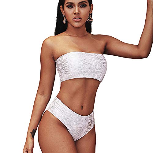 Colorida Atractiva Que Broncea La Serpiente Cintura Talle Alto Traje Baño Los Troncos Nadada Conjunto Tubo Superior Bikini Mujeres Determinadas Cojín Pecho con Y Sin Soporte Acero,Blanco,S